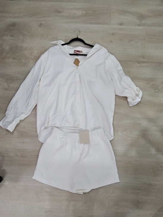 The Blank Lab Tops - Lightweight Cream Button-Up Shirt And Shorts Set|| Size M